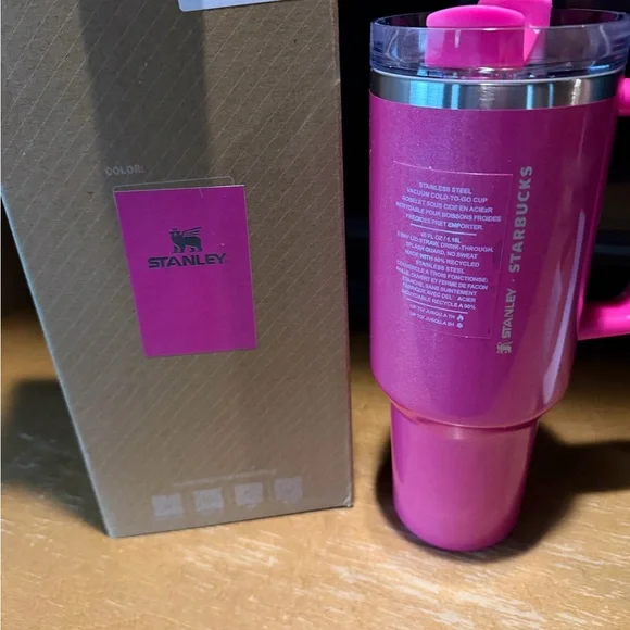 Stanley Bright Pink Stainless Steel Travel Tumbler with Handle - Picture 2 of 4
